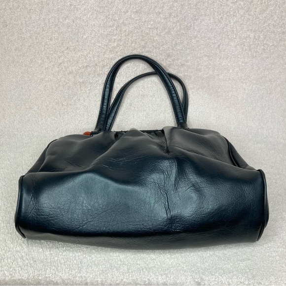 Vintage Kiss Lock Handbag Purse-Black Faux Leather Vinyl-3 Compartment-Vtg-Retro - Picture 5 of 10